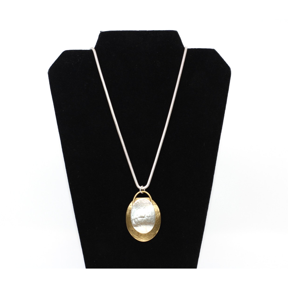 A3 Flawless Vintage BAER SF Tribal Silver Tone Sanke Chain Oval Pendant Necklace